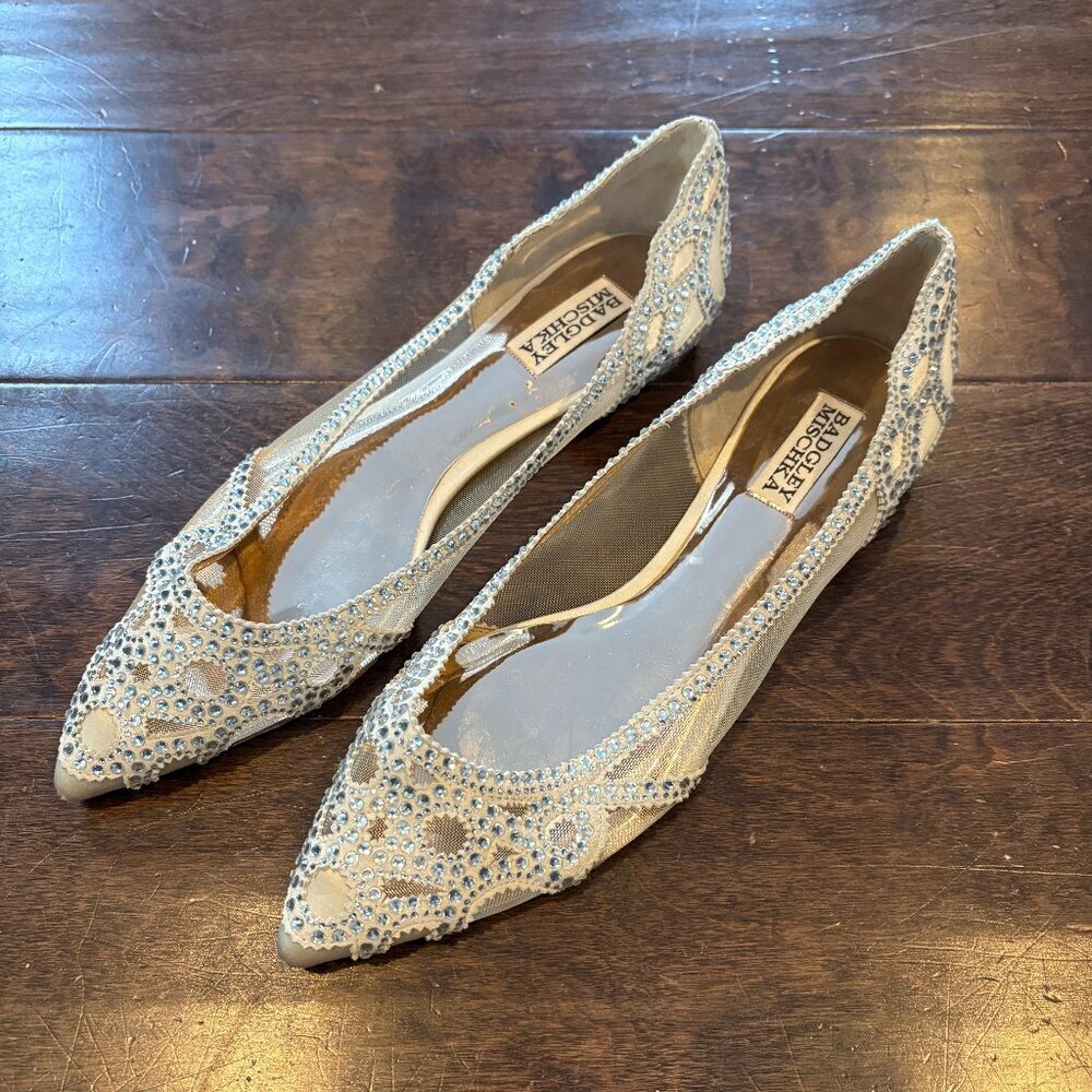 Badgley Mischka Gigi Crystal Pointed Toe Flat Ivory